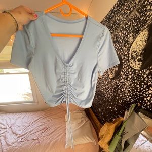Light blue front tie shirt adjustable